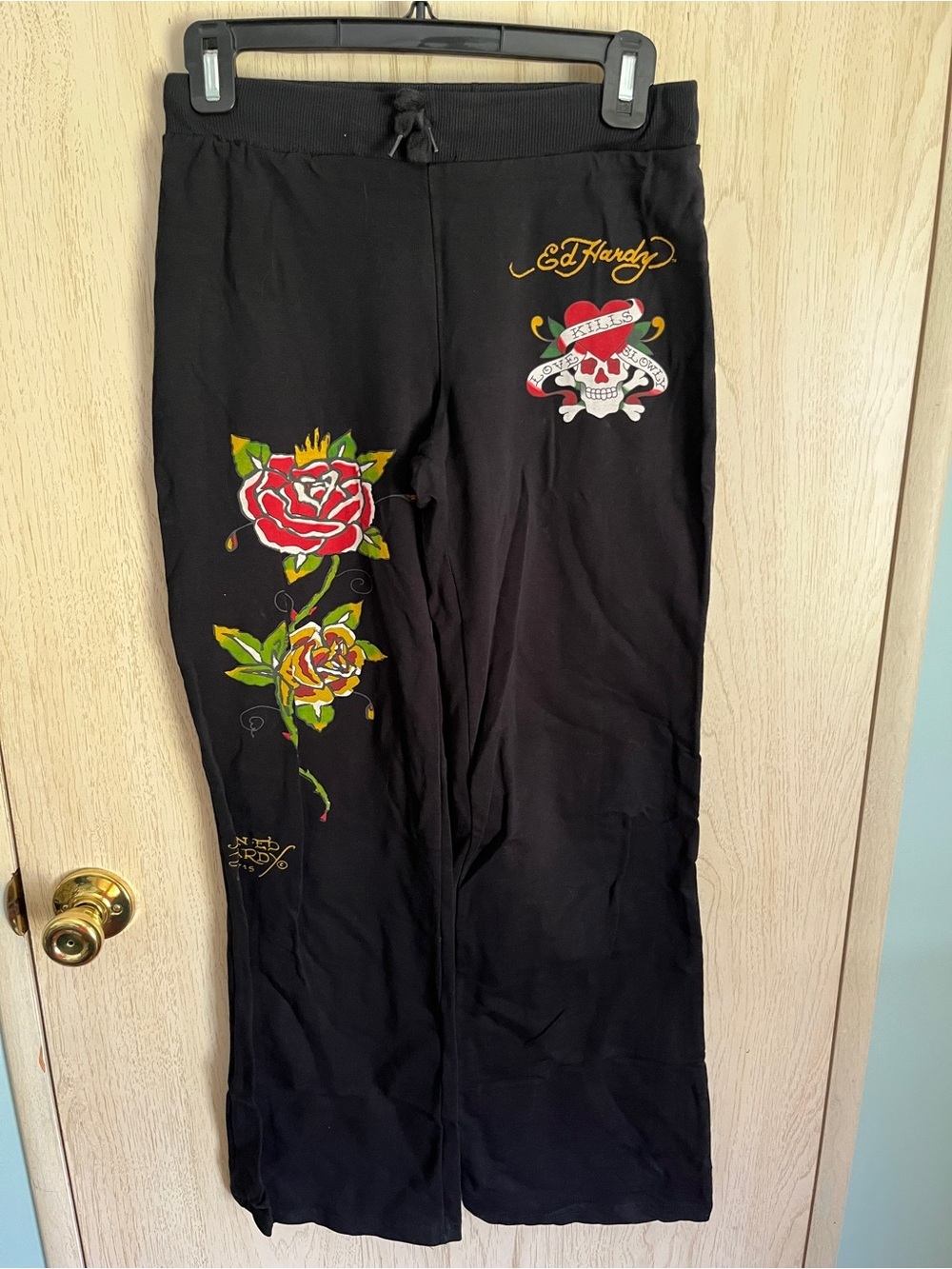 Ed Hardy Love Kills Slowly Tattoo Drawstring Pants Sz Medium Y2K Vintage